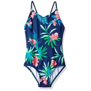 NWT Kanu Surf Girls' Daisy Beach Sport 1-Piece Swimsuit, Leonie Floral Navy, 14